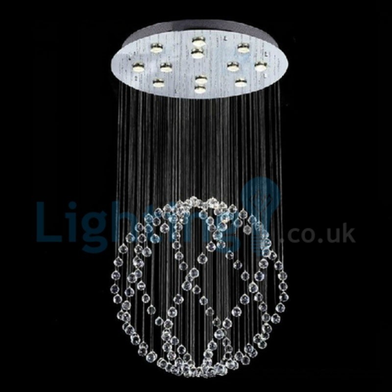 Lámpara de araña contemporánea moderna con montaje empotrado, lámpara colgante con forma de gota de lluvia de cristal