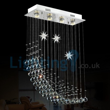 Lámpara de araña contemporánea moderna con montaje empotrado, lámpara colgante con forma de gota de lluvia de cristal Lámpara de araña contemporánea moderna con montaje empotrado, lámpara colgante con forma de gota de lluvia de cristal