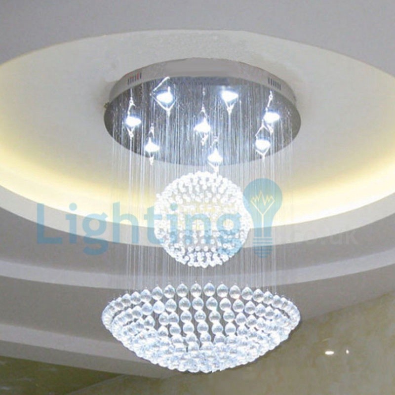Lámpara de araña contemporánea moderna con montaje empotrado, lámpara colgante con forma de gota de lluvia de cristal