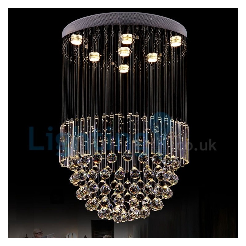 Lámpara de araña contemporánea moderna con montaje empotrado, lámpara colgante con forma de gota de lluvia de cristal