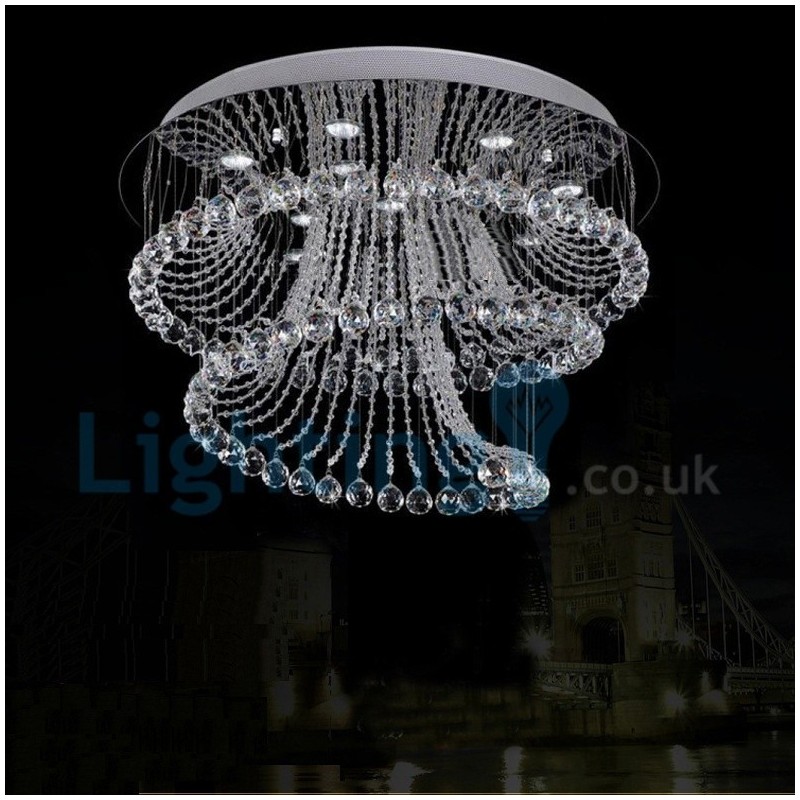 Lámpara de araña contemporánea moderna con montaje empotrado, lámpara colgante con forma de gota de lluvia de cristal