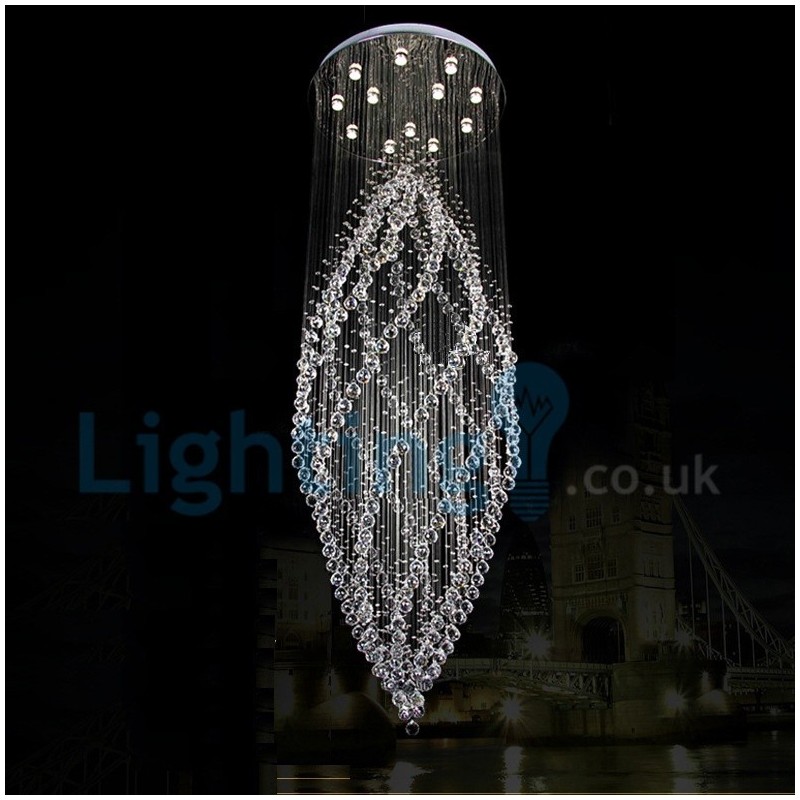 Lámpara de araña contemporánea moderna con montaje empotrado, lámpara colgante con forma de gota de lluvia de cristal