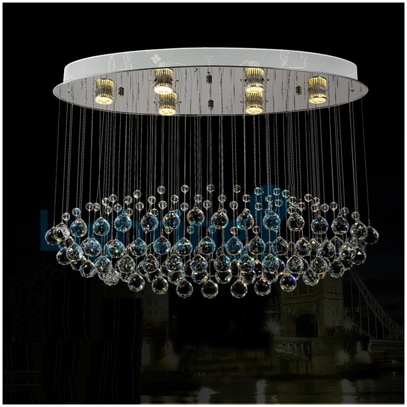 Lámpara de araña contemporánea moderna con montaje empotrado, lámpara colgante con forma de gota de lluvia de cristal