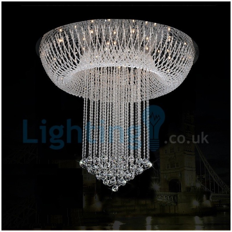 Lámpara de araña contemporánea moderna con montaje empotrado, lámpara colgante con forma de gota de lluvia de cristal