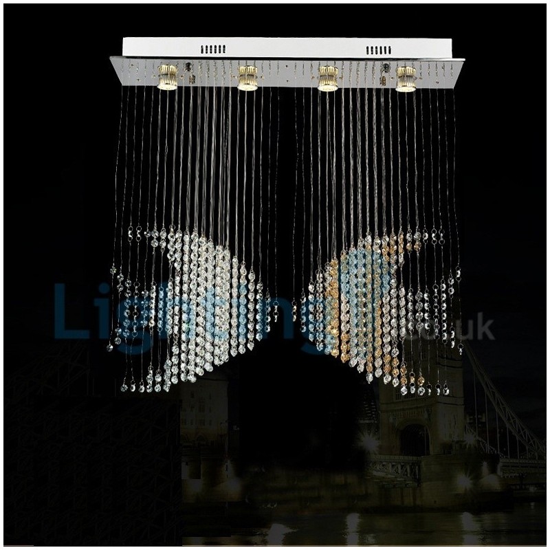 Lámpara de araña contemporánea moderna con montaje empotrado, lámpara colgante con forma de gota de lluvia de cristal