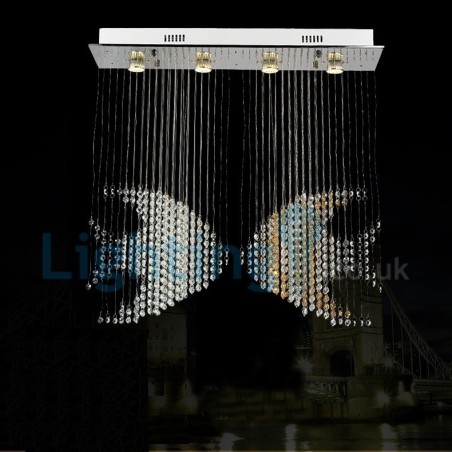 Lámpara de araña contemporánea moderna con montaje empotrado, lámpara colgante con forma de gota de lluvia de cristal Lámpara de araña contemporánea moderna con montaje empotrado, lámpara colgante con forma de gota de lluvia de cristal