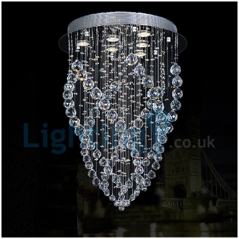 Lámpara de araña contemporánea moderna con montaje empotrado, lámpara colgante con forma de gota de lluvia de cristal