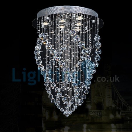 Lámpara de araña contemporánea moderna con montaje empotrado, lámpara colgante con forma de gota de lluvia de cristal Lámpara de araña contemporánea moderna con montaje empotrado, lámpara colgante con forma de gota de lluvia de cristal