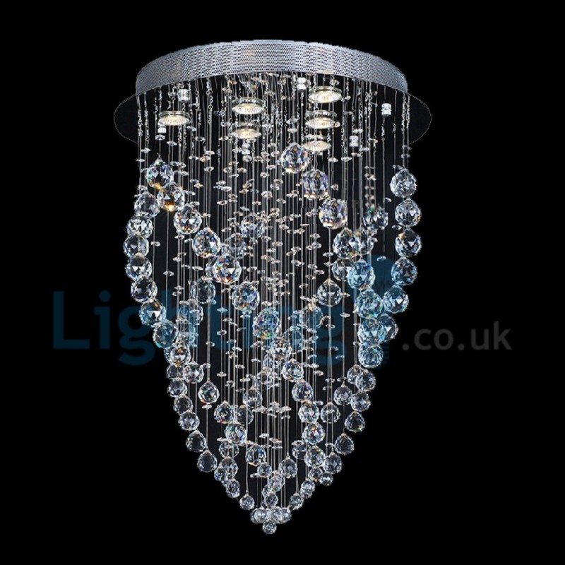 Lámpara de araña contemporánea moderna con montaje empotrado, lámpara colgante con forma de gota de lluvia de cristal