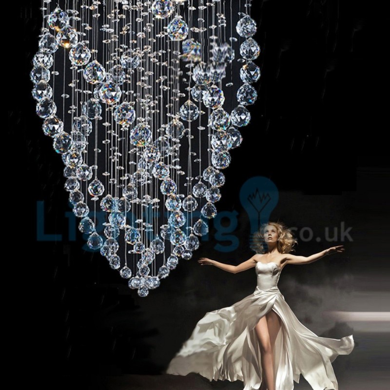 Lámpara de araña contemporánea moderna con montaje empotrado, lámpara colgante con forma de gota de lluvia de cristal