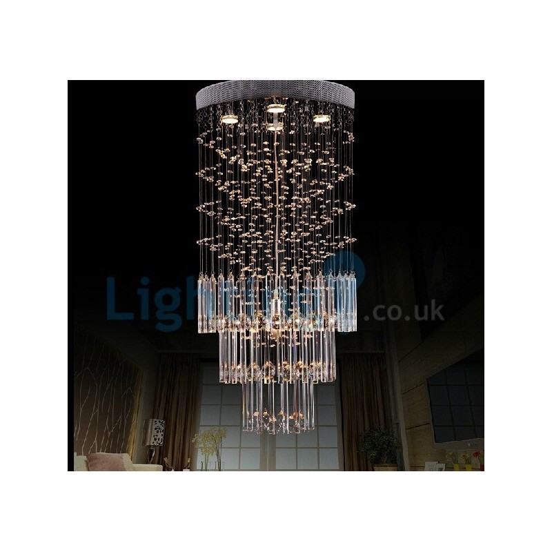 Lámpara de araña contemporánea moderna con montaje empotrado, lámpara colgante con forma de gota de lluvia de cristal