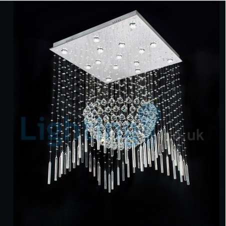 Lámpara de araña contemporánea moderna con montaje empotrado, lámpara colgante con forma de gota de lluvia de cristal