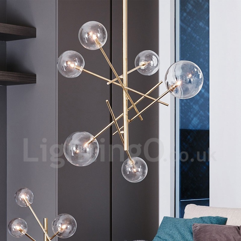 Lámpara nórdica de 6 luces, lámpara de araña sencilla, creativa, retro, de hierro, con bola de cristal y frijol mágico.