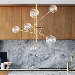 Lámpara nórdica de 6 luces, lámpara de araña sencilla, creativa, retro, de hierro, con bola de cristal y frijol mágico.