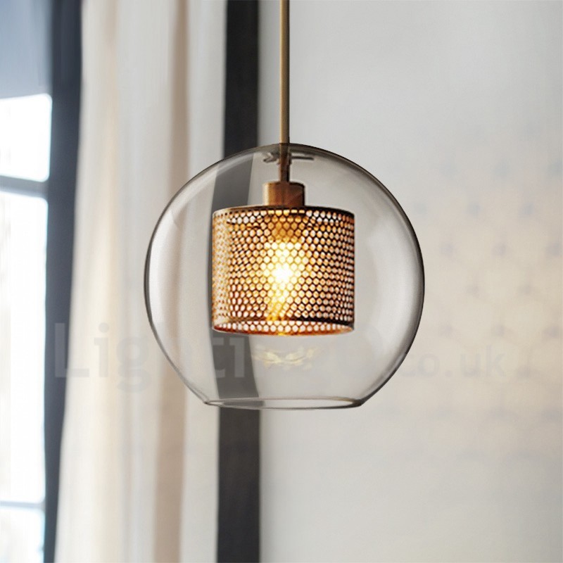 Lámpara colgante de una sola cabeza con bola de cristal para cafetería, estilo nórdico minimalista moderno