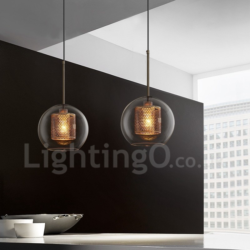 Lámpara colgante de una sola cabeza con bola de cristal para cafetería, estilo nórdico minimalista moderno