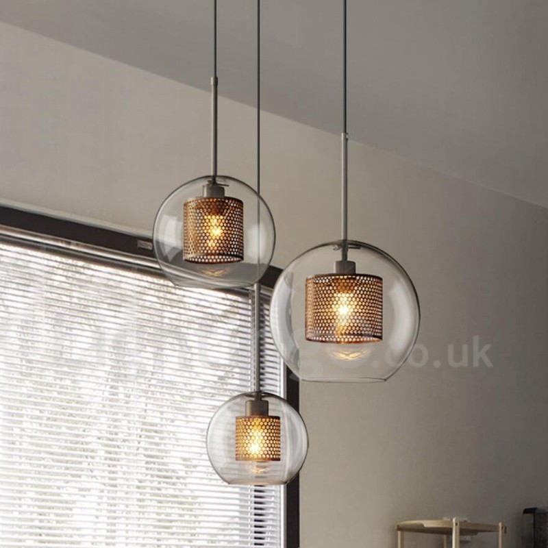 Lámpara colgante de una sola cabeza con bola de cristal para cafetería, estilo nórdico minimalista moderno