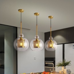 Lámpara colgante de una sola cabeza con bola de cristal para cafetería, estilo nórdico minimalista moderno