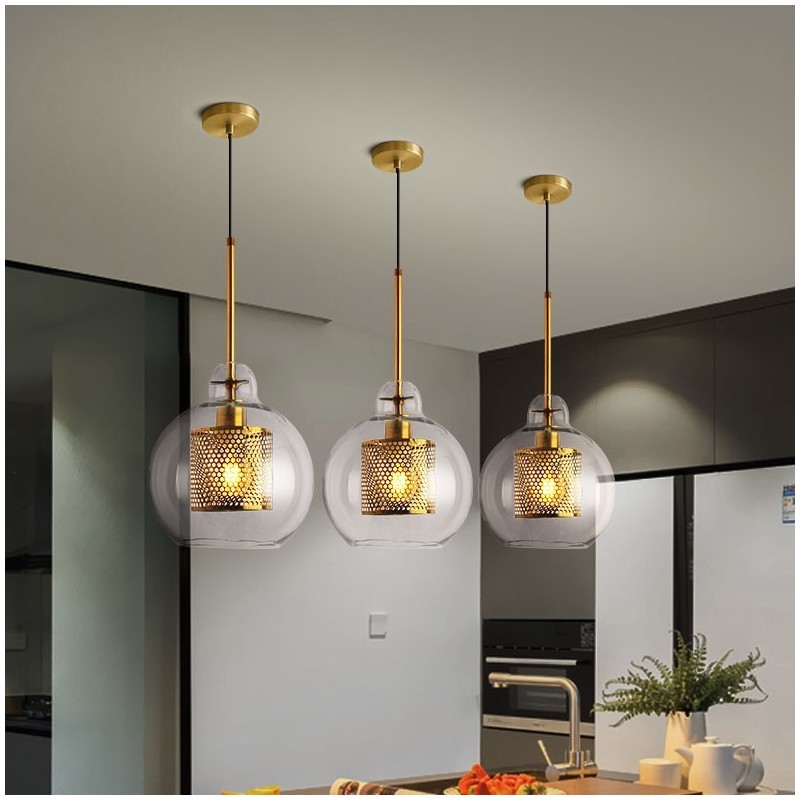 Lámpara colgante de una sola cabeza con bola de cristal para cafetería, estilo nórdico minimalista moderno