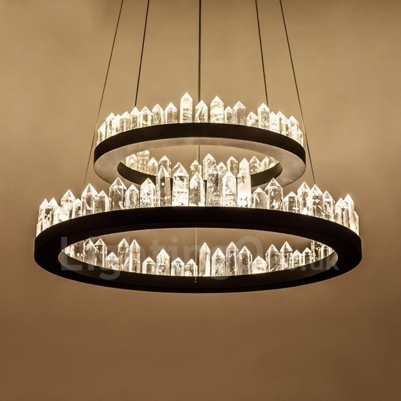 Lámpara colgante de cristal de doble círculo de moda moderna