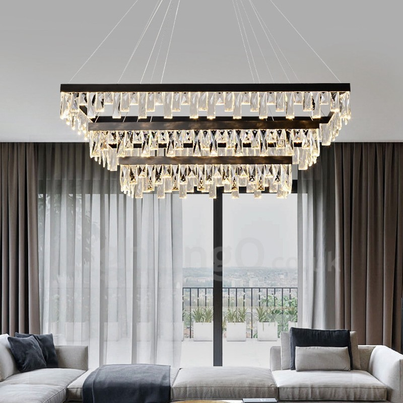 Lámpara colgante de cristal nórdico rectangular, lámpara colgante de atmósfera, iluminación posmoderna