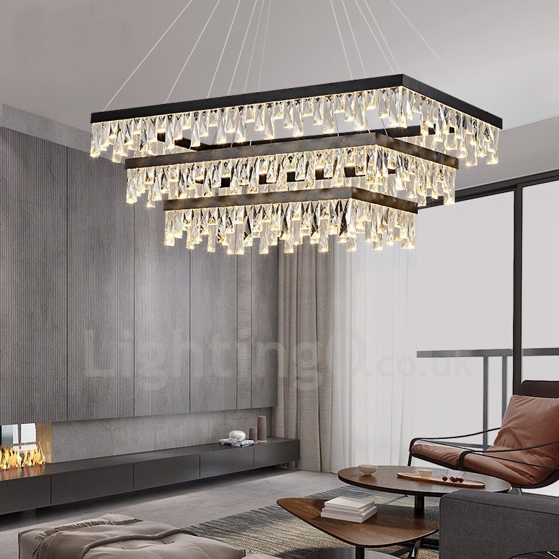 Lámpara colgante de cristal nórdico rectangular, lámpara colgante de atmósfera, iluminación posmoderna