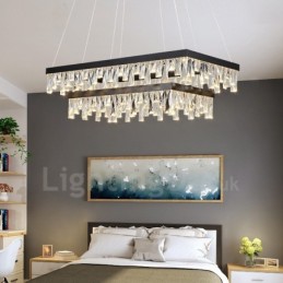 Lámpara colgante de cristal nórdico rectangular, lámpara colgante de atmósfera, iluminación posmoderna