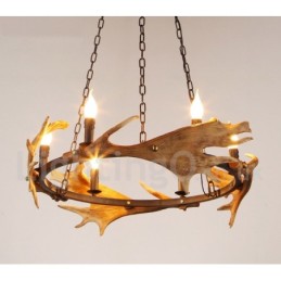 Lámpara de araña rústica de 6 luces con forma de asta