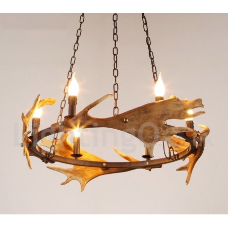 Lámpara de araña rústica de 6 luces con forma de asta Lámpara de araña rústica de 6 luces con forma de asta