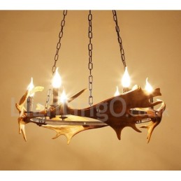 Lámpara de araña rústica de 6 luces con forma de asta