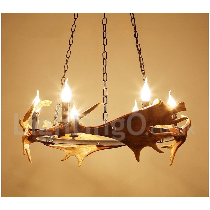Lámpara de araña rústica de 6 luces con forma de asta