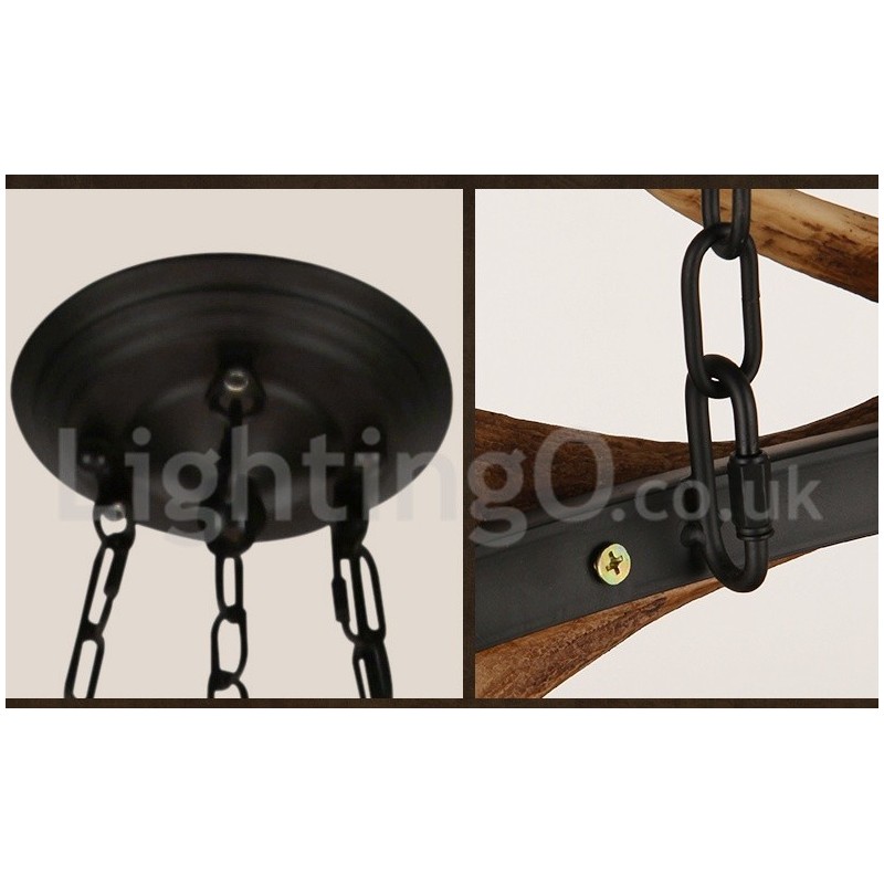 Lámpara de araña rústica de 6 luces con forma de asta