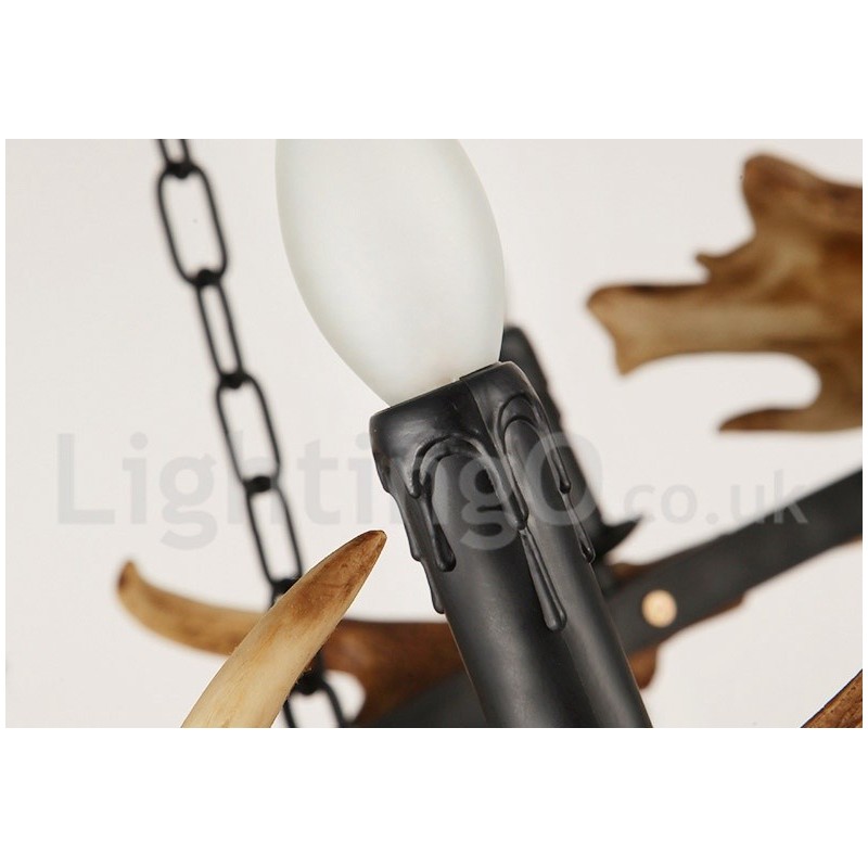 Lámpara de araña rústica de 6 luces con forma de asta