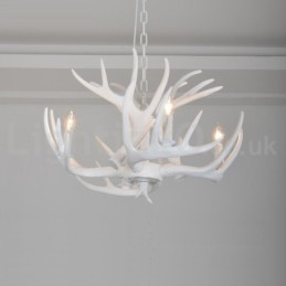 Lámpara de araña rústica artística retro de 4 luces con forma de asta blanca