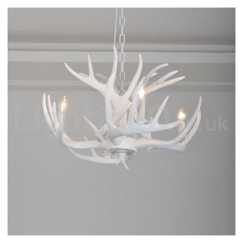 Lámpara de araña rústica artística retro de 4 luces con forma de asta blanca