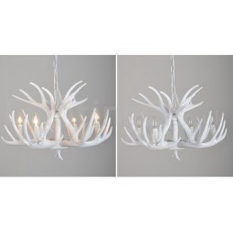 Lámpara de araña rústica artística retro de 4 luces con forma de asta blanca