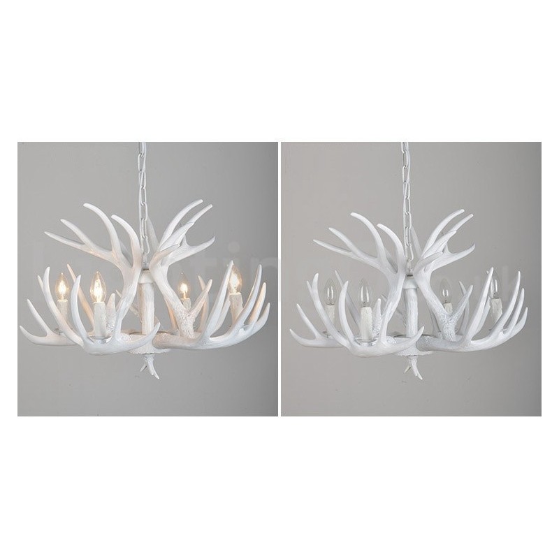 Lámpara de araña rústica artística retro de 4 luces con forma de asta blanca