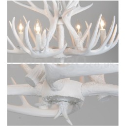 Lámpara de araña rústica artística retro de 4 luces con forma de asta blanca
