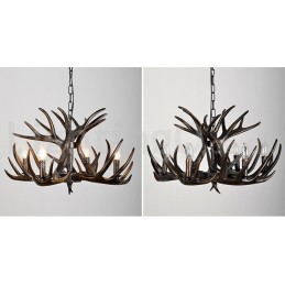 Lámpara de araña rústica artística retro de 4 luces con diseño de cuernos en negro degradado