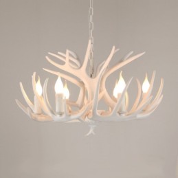 Lámpara de araña rústica artística retro de 6 luces con diseño de astas blancas