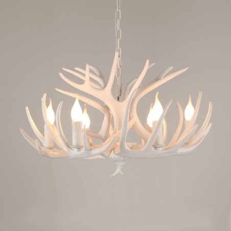 Lámpara de araña rústica artística retro de 6 luces con diseño de astas blancas Lámpara de araña rústica artística retro de 6 luces con diseño de astas blancas