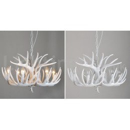 Lámpara de araña rústica artística retro de 6 luces con diseño de astas blancas