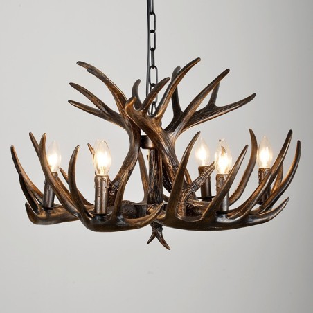 Lámpara de araña rústica artística retro de 6 luces con diseño de astas negras Lámpara de araña rústica artística retro de 6 luces con diseño de astas negras