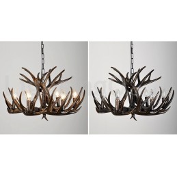 Lámpara de araña rústica artística retro de 6 luces con diseño de astas negras