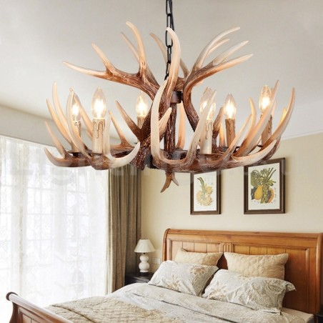 Lámpara de araña vintage rústica con diseño artístico de astas, estilo retro, de 6 luces Lámpara de araña vintage rústica con diseño artístico de astas, estilo retro, de 6 luces