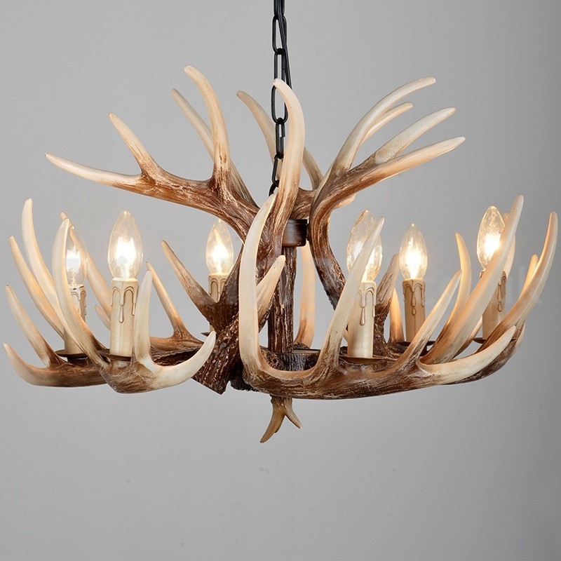 Lámpara de araña vintage rústica con diseño artístico de astas, estilo retro, de 6 luces
