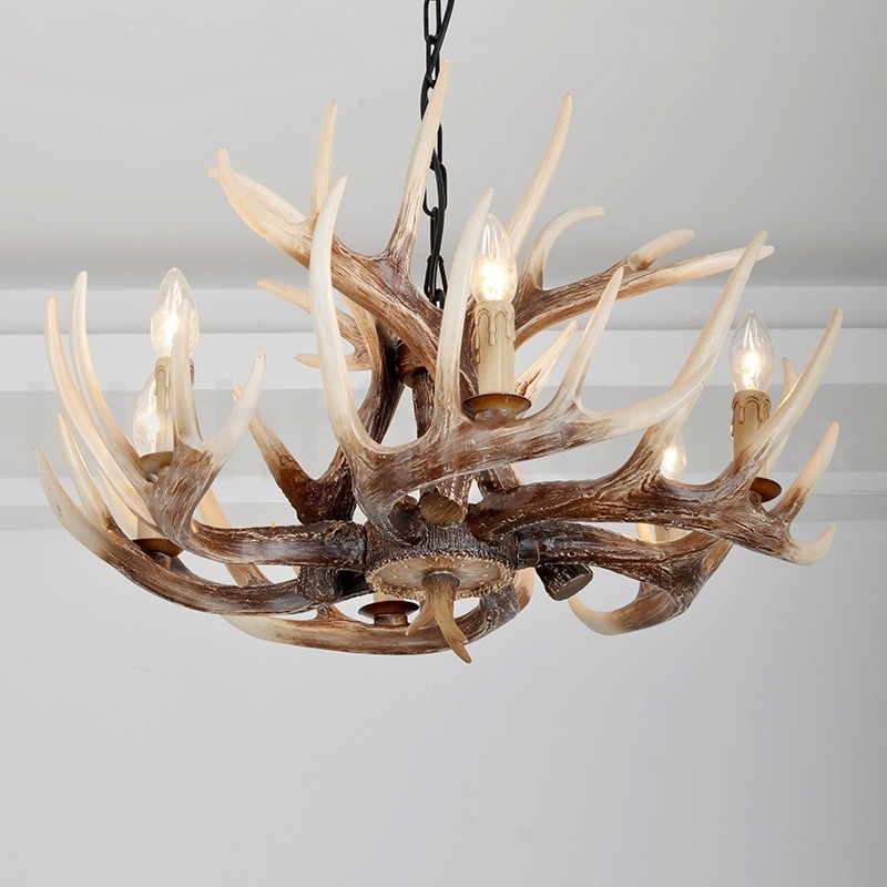 Lámpara de araña vintage rústica con diseño artístico de astas, estilo retro, de 6 luces