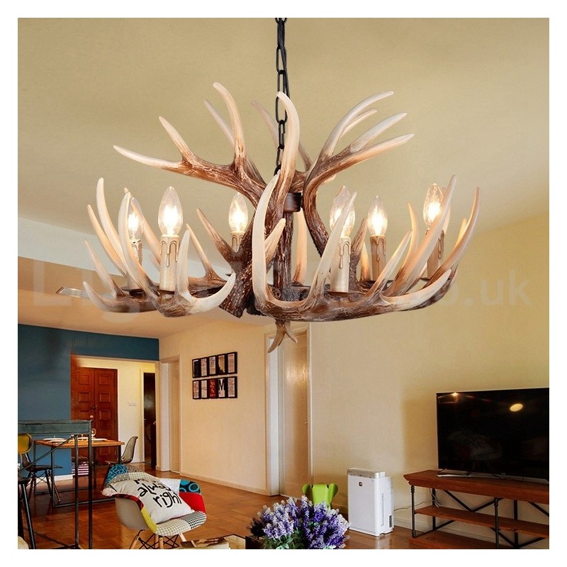 Lámpara de araña vintage rústica con diseño artístico de astas, estilo retro, de 6 luces
