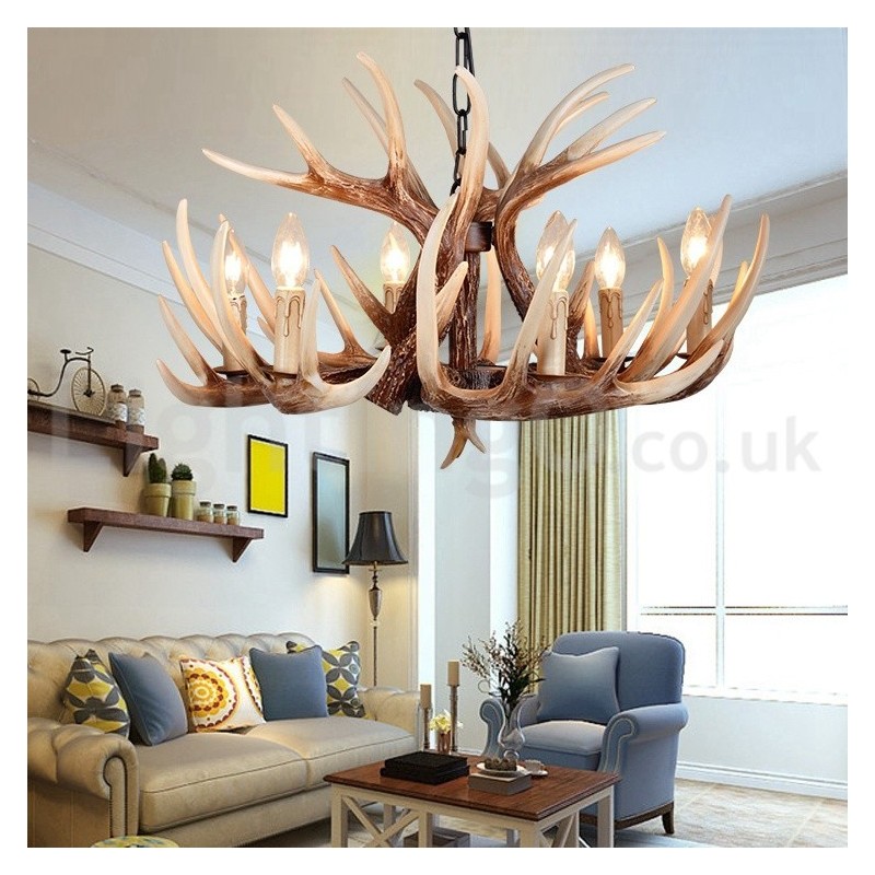 Lámpara de araña vintage rústica con diseño artístico de astas, estilo retro, de 6 luces