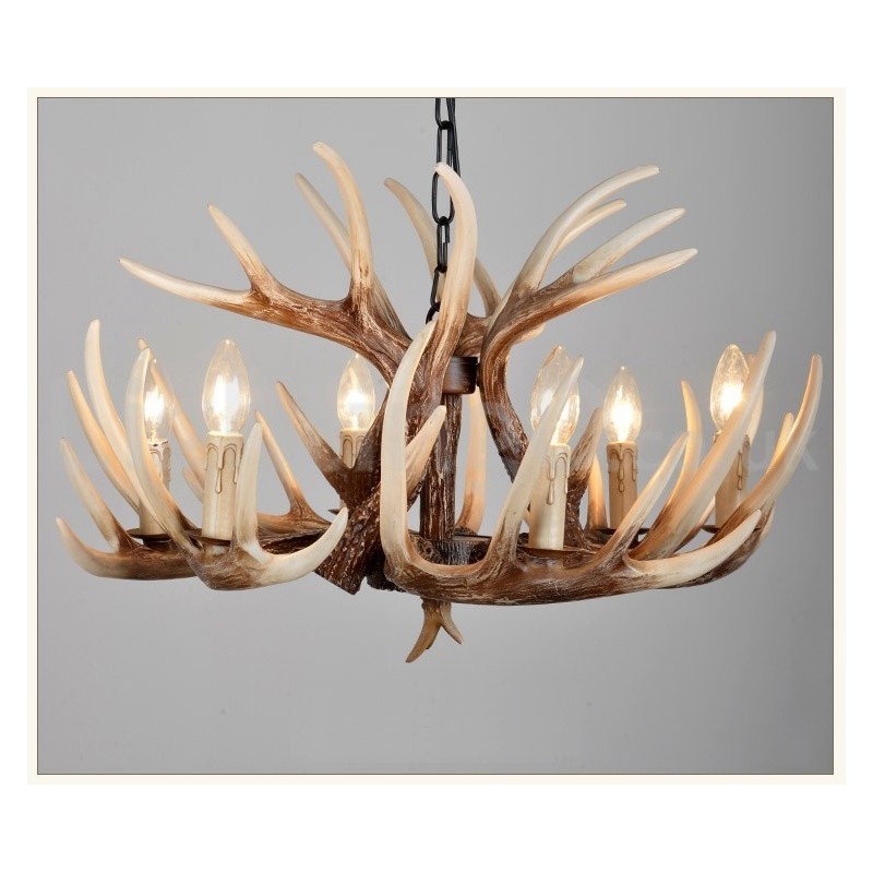 Lámpara de araña vintage rústica con diseño artístico de astas, estilo retro, de 6 luces